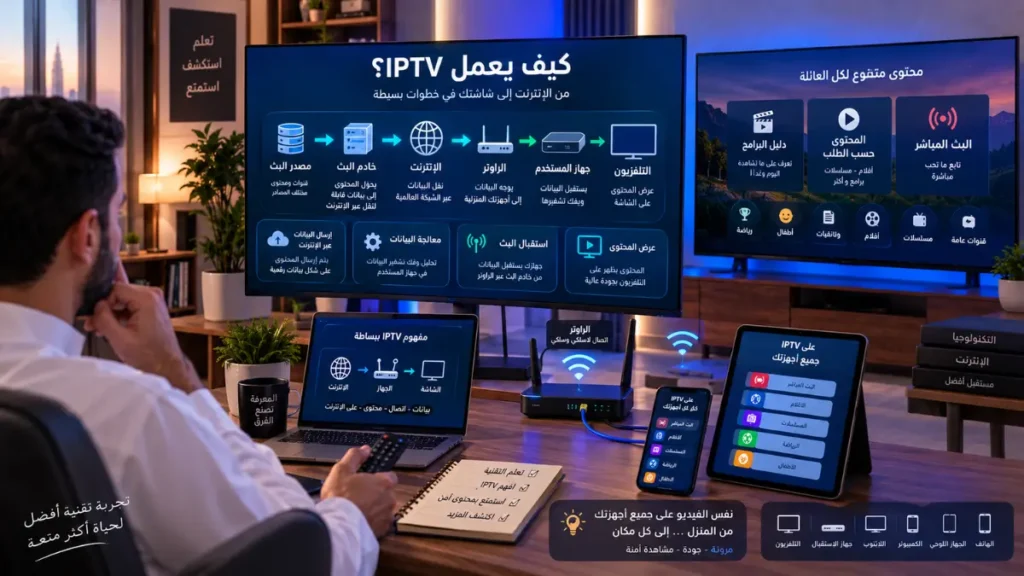 كيف يعمل IPTV من الإنترنت إلى التلفزيون خطوة بخطوة