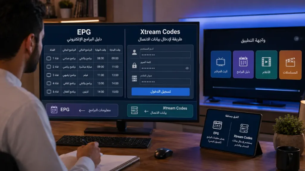 الفرق بين EPG وXtream Codes في مصطلحات IPTV