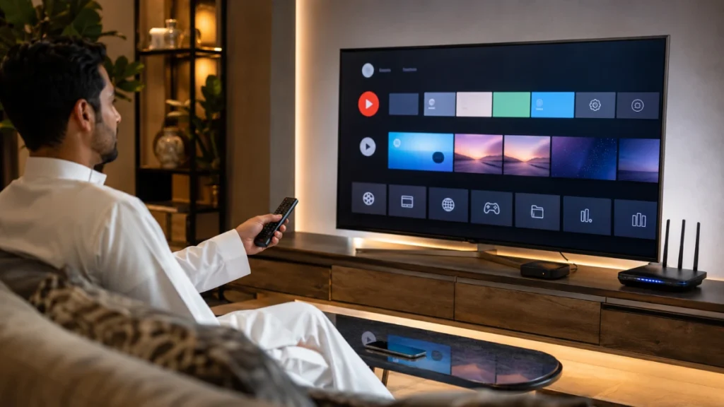 تشغيل IPTV على Android TV باستخدام تلفزيون ذكي وجهاز تحكم
