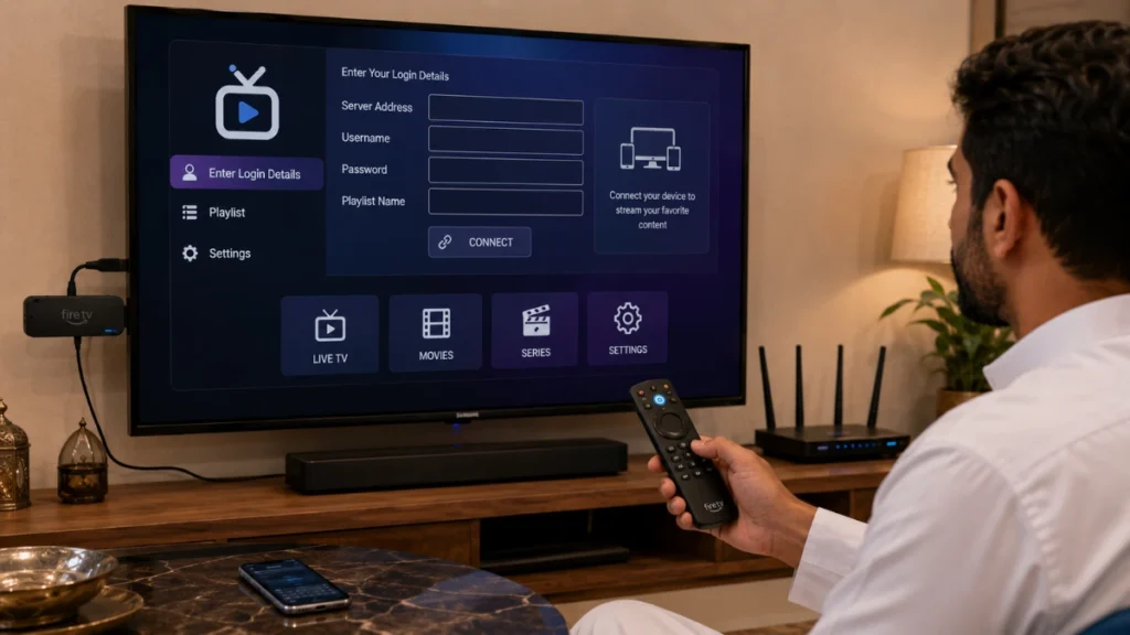 إدخال بيانات IPTV على Fire TV Stick باستخدام تطبيق تشغيل